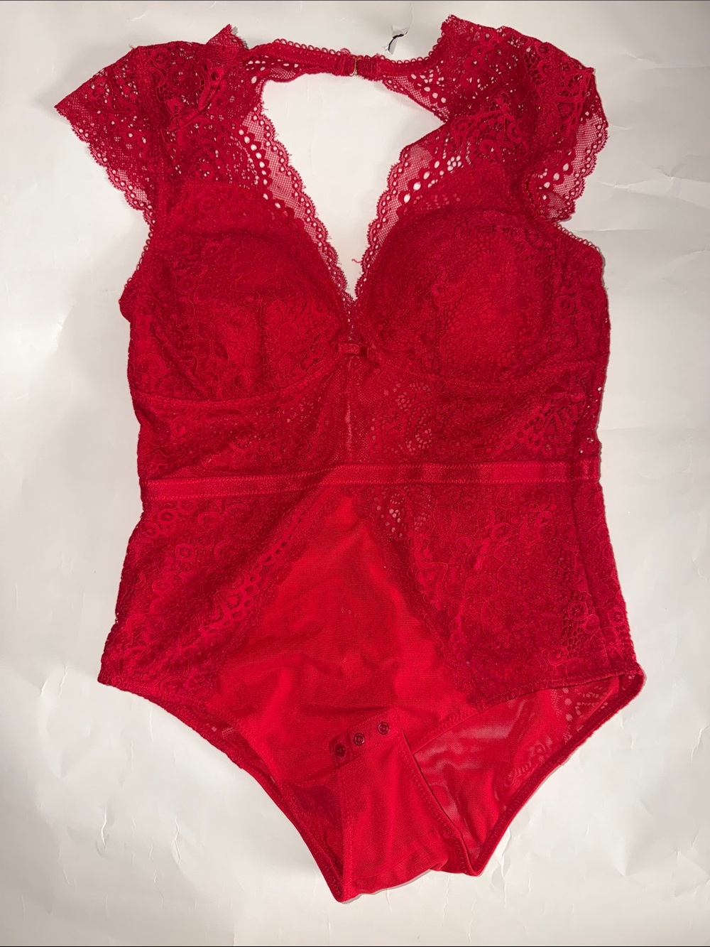 sophie b. Red Lace Cap Sleeve Bodysuit